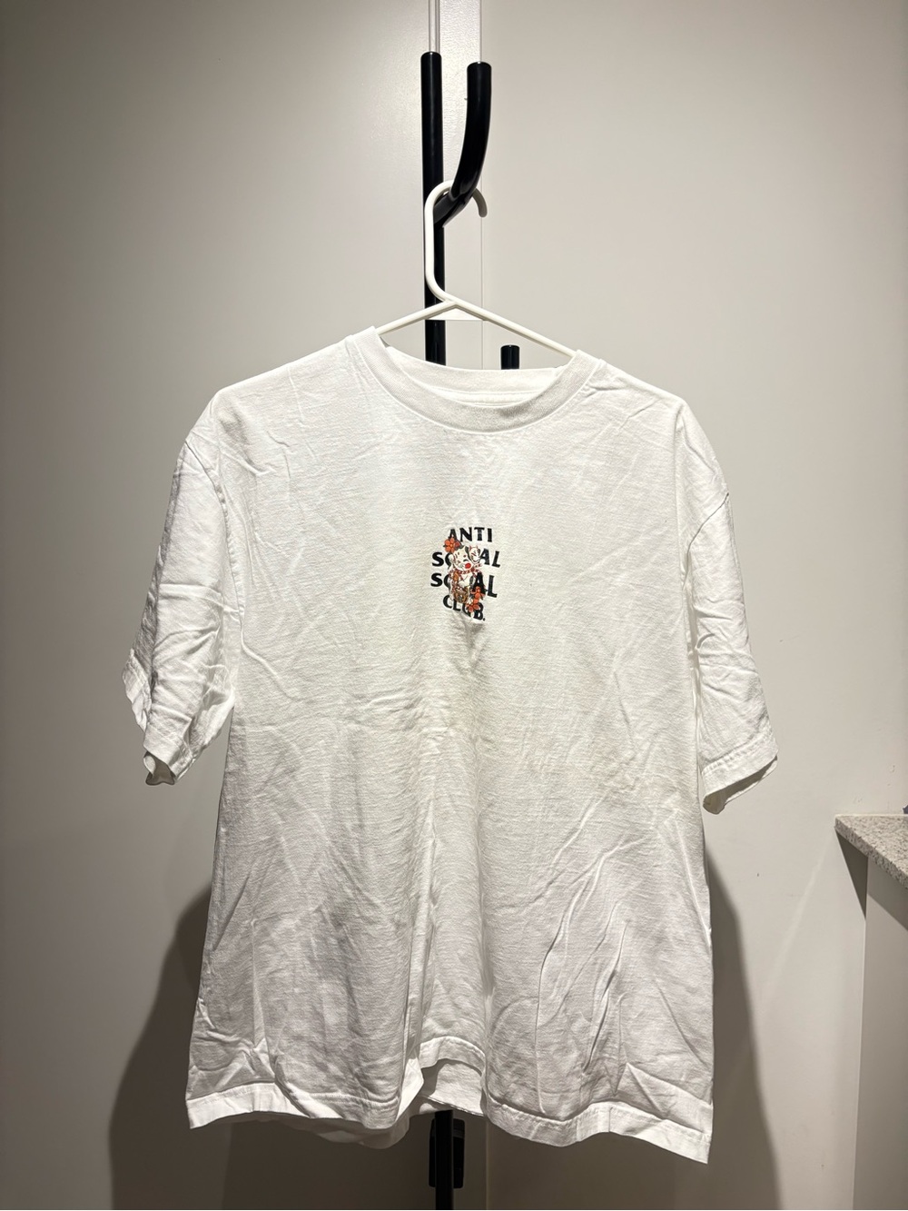 Anti Social Social Club White Tee with Small Multicolor Chest Graphic